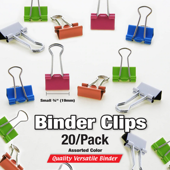 Small 3/4" (19mm) Assorted Color Binder Clip 20/Pack Office