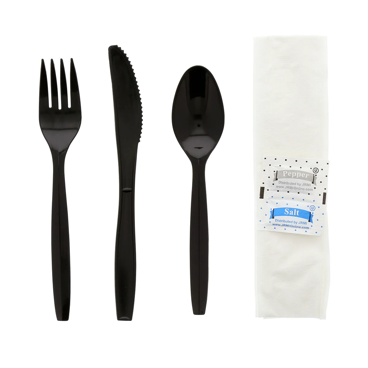 Choice Medium Weight Black Wrapped Plastic Cutlery Set with Knife, Fork,  and Spoon - 50/Pack